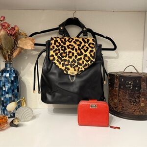 Leopard Print Black Leather Women's Bag
